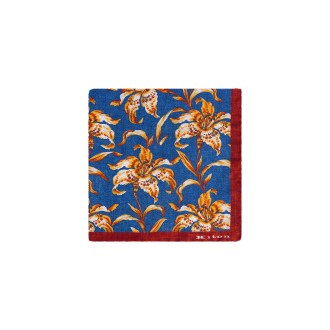 KITON Pochette Blu Con Pattern Floreale Arancione