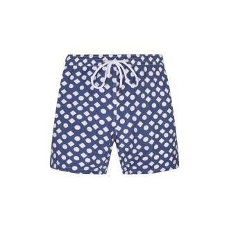 BARBA Swim Shorts Blu Notte Con Pattern Geometrico