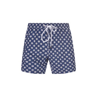 BARBA Swim Shorts Blu Notte Con Pattern Fiori Bianchi