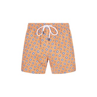 BARBA Swim Shorts Arancioni Con Pattern Fiori Geometrici