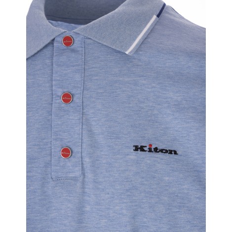 KITON Polo Azzurro Melange Con Logo e Righe
