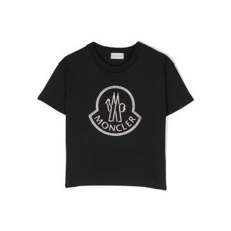 MONCLER ENFANT T-Shirt Nera Con Logo Ricamato