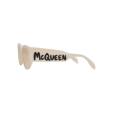 ALEXANDER MCQUEEN Occhiali Da Sole McQueen Graffiti Ovali In Bianco e Giallo