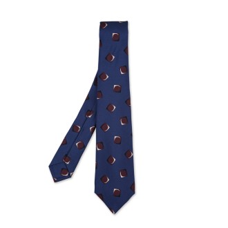 KITON Cravatta In Seta Blu Notte Con Pattern Di Quadrati