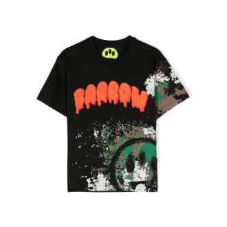 BARROW KIDS T-Shirt Nera Con Stampa Logo e Macchie Di Colore