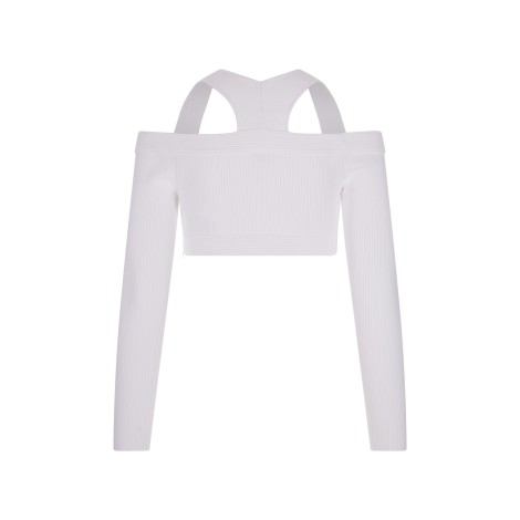 ALEXANDER MCQUEEN Top Crop Bianco Con Cut-Out Sulle Spalle