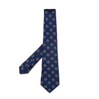 KITON Cravatta In Seta Blu Navy Con Pattern Grigio