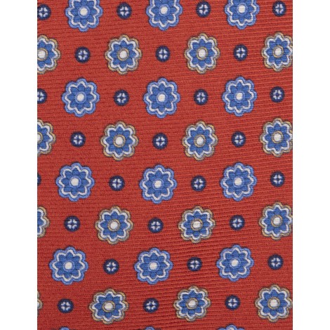 KITON Cravatta In Seta Rossa Con Micro Fiori Gialli e Azzurri