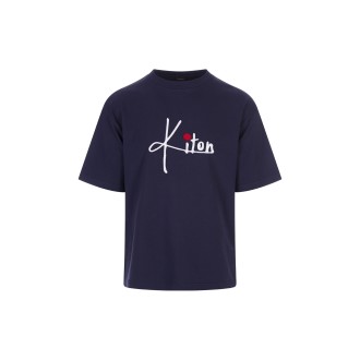 KITON T-Shirt Blu Scuro Con Firma Kiton