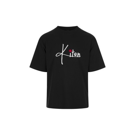 KITON T-Shirt Nera Con Firma Kiton
