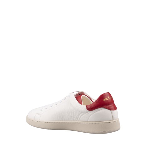 KITON Sneakers Basse In Pelle Bianche e Rosse