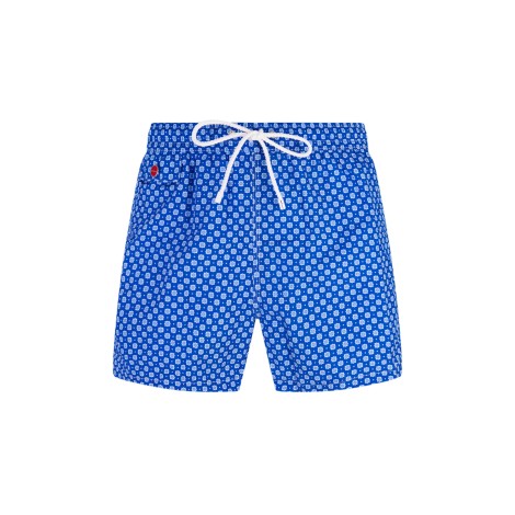 KITON Shorts Da Mare Blu e bianco Con Micro Pattern