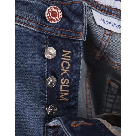 JACOB COHEN Jeans Nick Slim Fit Blu Medio Con Bottone Smaltato