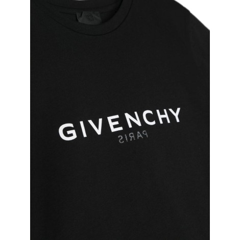 GIVENCHY KIDS T-Shirt Nera Con Logo Fronte e Retro