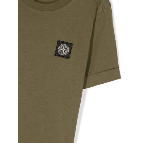 STONE ISLAND JUNIOR T-Shirt Verde Militare Con Patch Logo