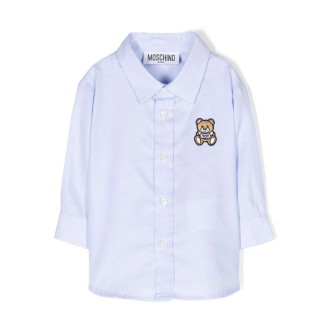 MOSCHINO KIDS Camicia In Cotone Oxford Azzurro Con Teddy Patch
