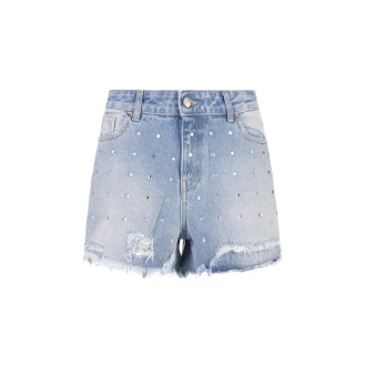 BARROW Shorts In Denim Blu Con Strass
