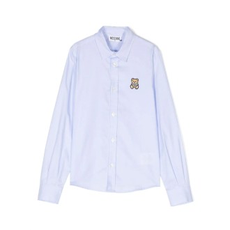 MOSCHINO KIDS Camicia In Cotone Oxford Azzurro Con Teddy Patch