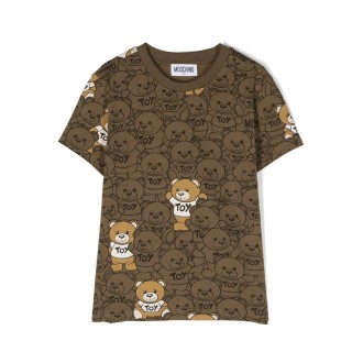 MOSCHINO KIDS T-Shirt Verde Kaki Con Teddy All-Over