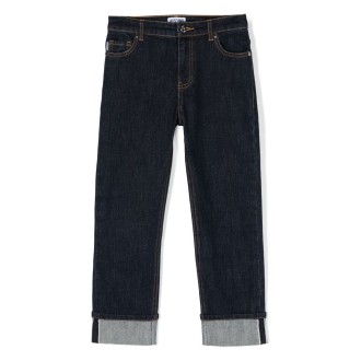 MOSCHINO KIDS Jeans Blu Scuro Con Stampa Moschino Teddy Bear Dietro
