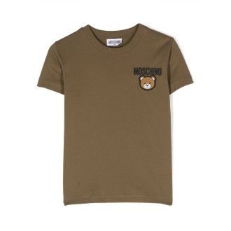 MOSCHINO KIDS T-Shirt Verde Kaki Con Teddy Logo