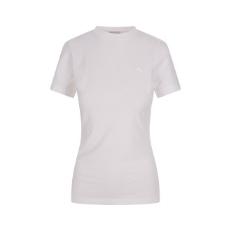 ALEXANDER MCQUEEN T-Shirt Aderente Con Logo Seal in Bianco Ottico