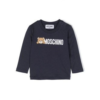 MOSCHINO KIDS T-Shirt a Maniche Lunghe Teddy Logo Blu