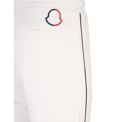 MONCLER Pantalone Sportivo Bianco Con Profilo Logo Ricamato