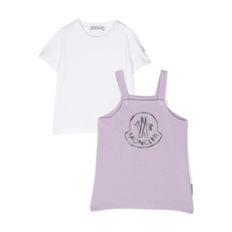 MONCLER ENFANT Set Con T-Shirt Bianca e Tutina Lilla