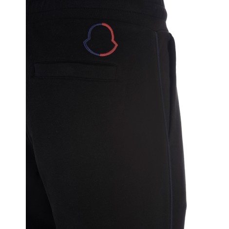 MONCLER Pantalone Sportivo Nero Con Profilo Logo Ricamato