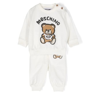 MOSCHINO KIDS Completo Tuta Moschino Teddy Bear In Felpa Bianca