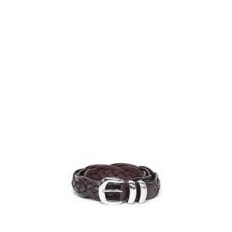 Brunello Cucinelli Leather Braided Belt With Detailed Buckle And Tip