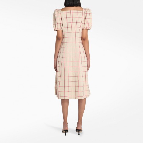 beige checked dress