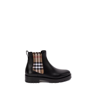 Burberry `Allstock` `Vintage Check` Detail Leather Chelsea Boots