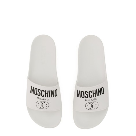 moschino slide sandal with lettering logo