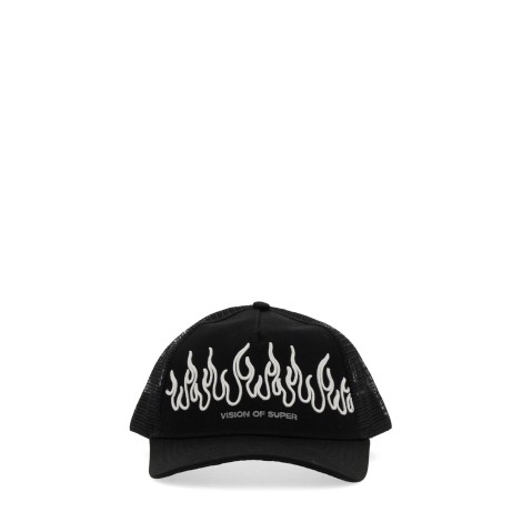 vision of super white embroidered flames baseball cap