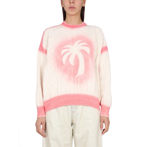 palm angels patent leather effect palm sweater