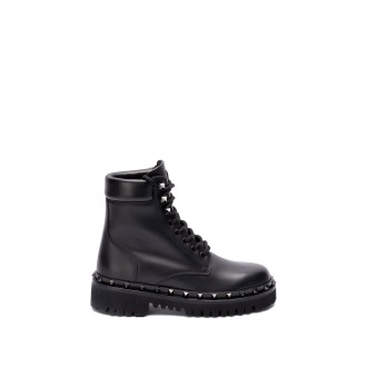 Valentino Garavani `Rockstud` Leather Combat Boots