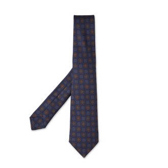 KITON Cravatta In Seta Blu Scuro Con Pattern Multicolor