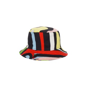 EMILIO PUCCI JUNIOR Cappello Bucket Nero Con Stampa Marmo Multicolore