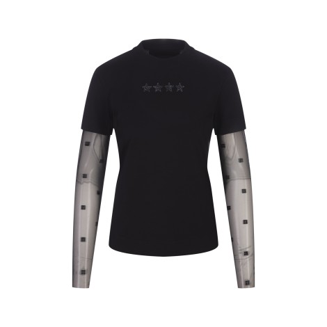 GIVENCHY T-Shirt Nera Sovrapposta In Cotone e Tulle 4G
