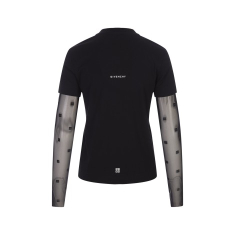 GIVENCHY T-Shirt Nera Sovrapposta In Cotone e Tulle 4G