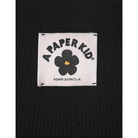 A PAPER KID Gonna Longuette a Costine Nera Con Patch Logo