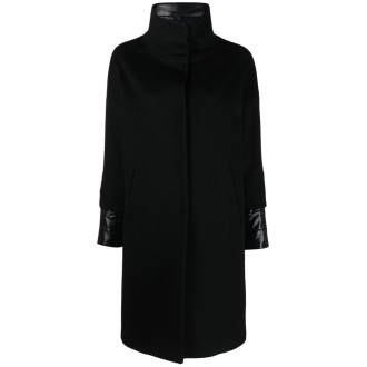 HERNO cappotto monopetto con collo a imbuto in lana nera