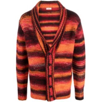 ALTEA Cardigan in maglia a coste a righe multicolori rosse e arancioni
