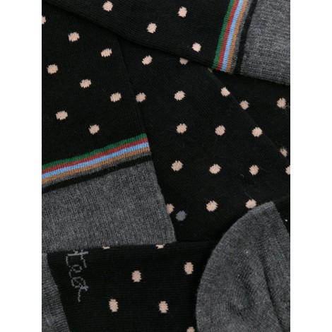 ALTEA calzini neri in cotone con motivo a pois grigi e finiture a coste