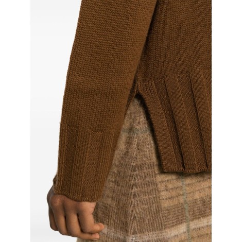 ALLUDE Maglia marrone in lana vergine e cashmere con dettagli a coste