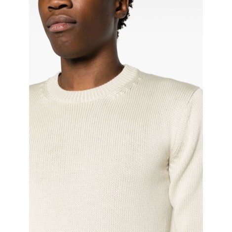 ROBERTO COLLINA maglione in lana merino bianco panna con finiture a coste