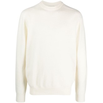 ALTEA maglione in lana vergine bianco sporco con finiture a coste