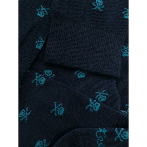 ALTEA calzini in maglia di cotone con teschi blu notte e blu imperiale
